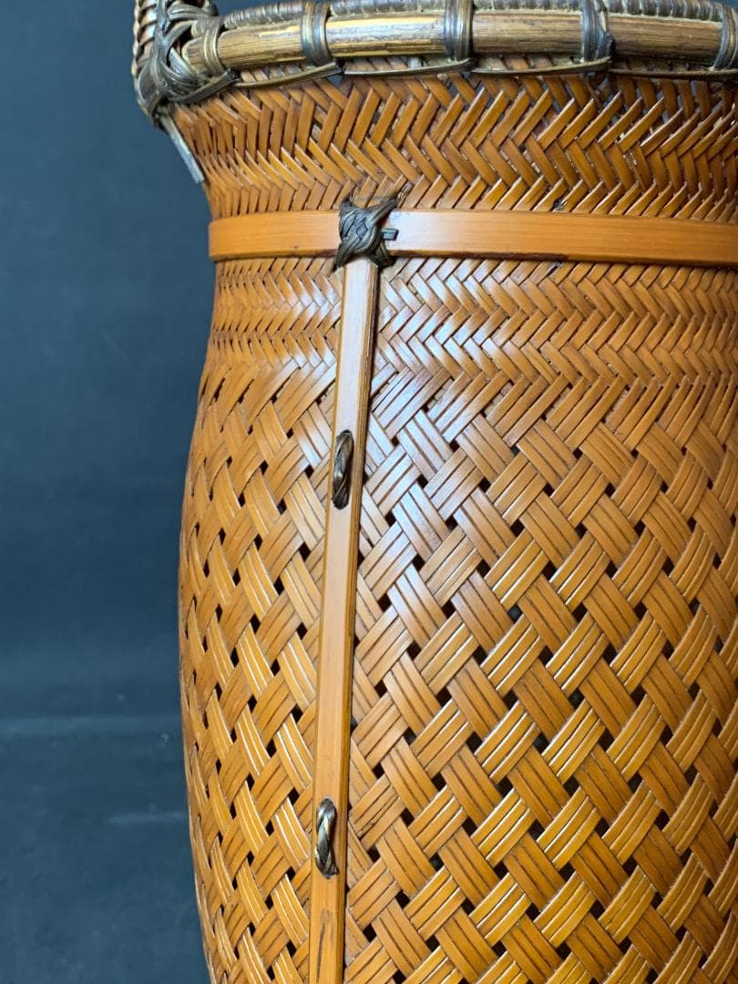 大分竹細工師 竹仙造 竹編 手付 花入 竹籠 煎茶道具 792
