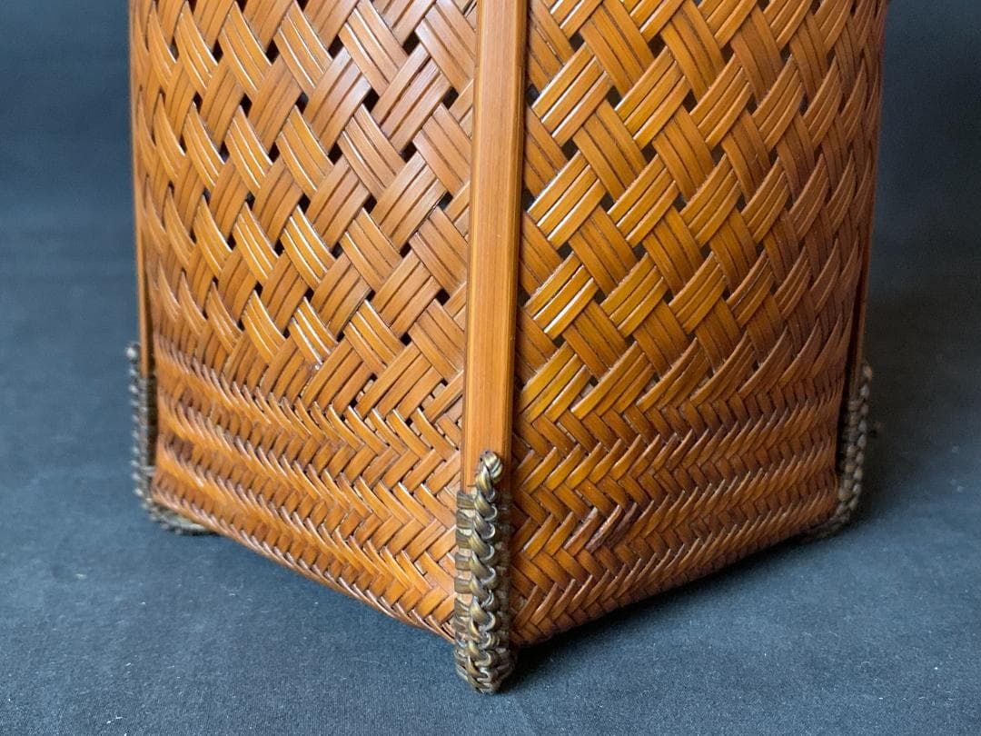 大分竹細工師 竹仙造 竹編 手付 花入 竹籠 煎茶道具 792