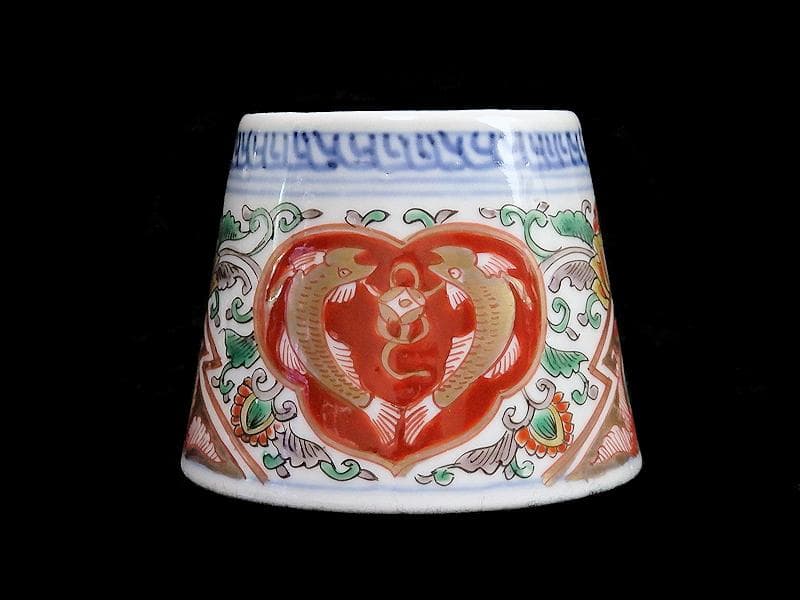 古伊万里　金襴手　双魚に花唐草の図　蕎麦猪口　E221AS-CAh