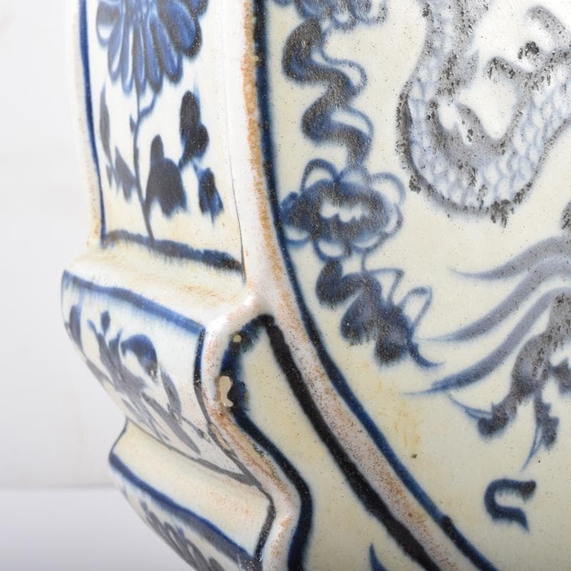 Khiêm Bỉnh　中国　青花　雲龍蓮花文　扁壷　V　7019A