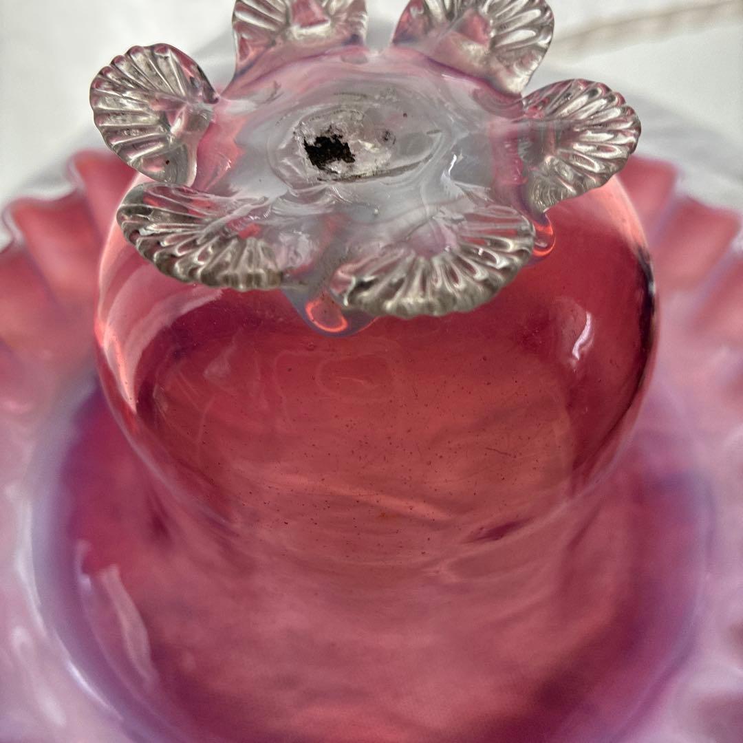 イギリス　レア品ヴィクトリアンアンティークウランバセリン　クランベリーコンポート