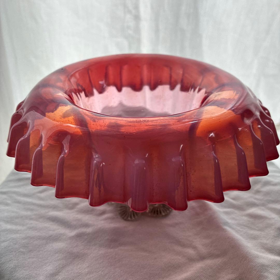 イギリス　レア品ヴィクトリアンアンティークウランバセリン　クランベリーコンポート