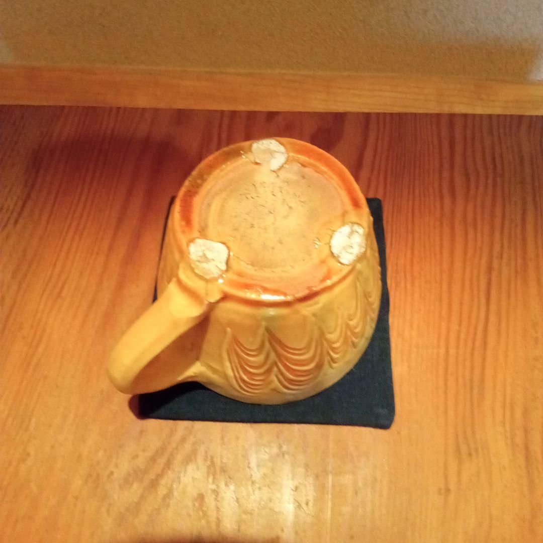 【 真作 珍品 】唐三彩様櫛目文洋茶器 (河井寛次郎) / 識箱付属