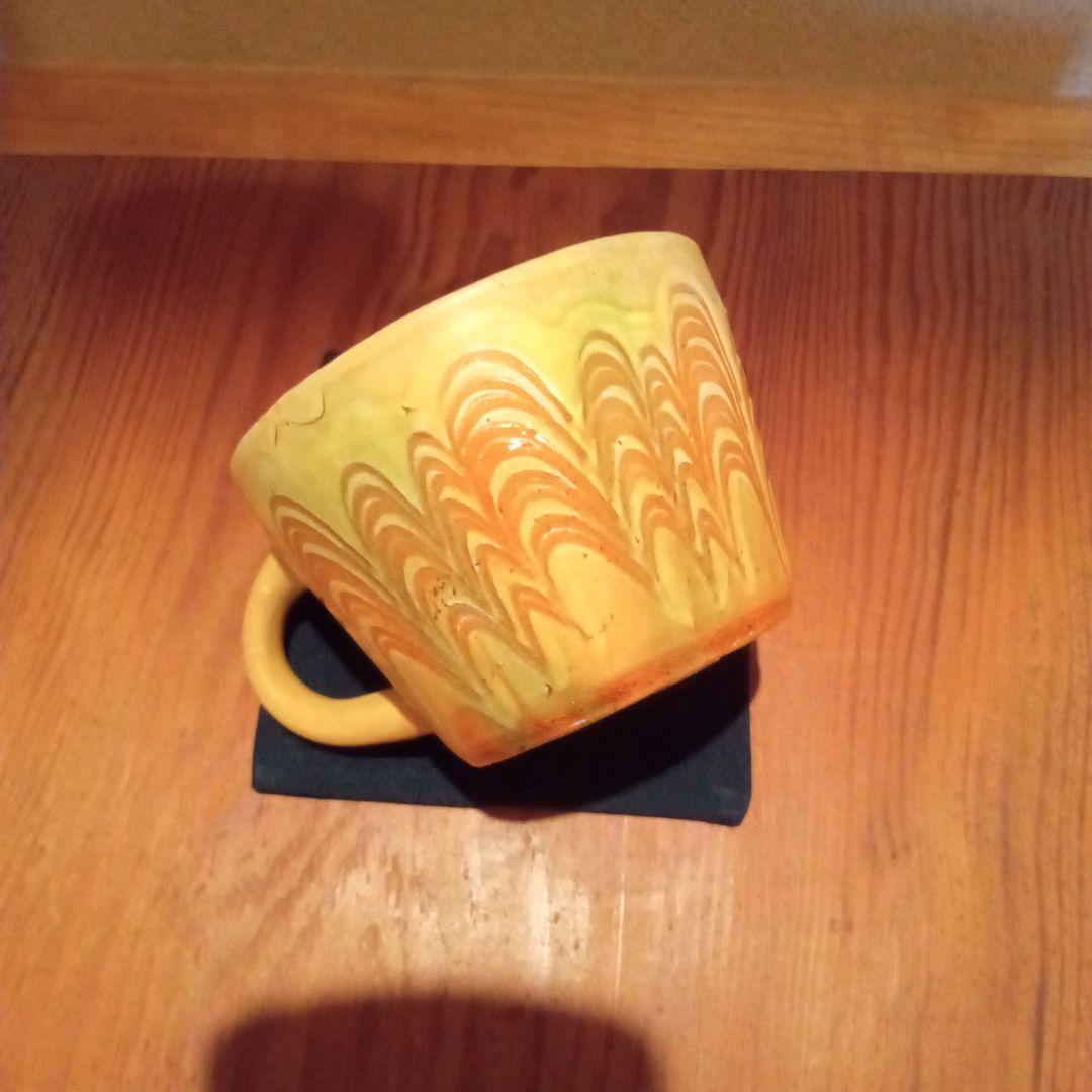 【 真作 珍品 】唐三彩様櫛目文洋茶器 (河井寛次郎) / 識箱付属