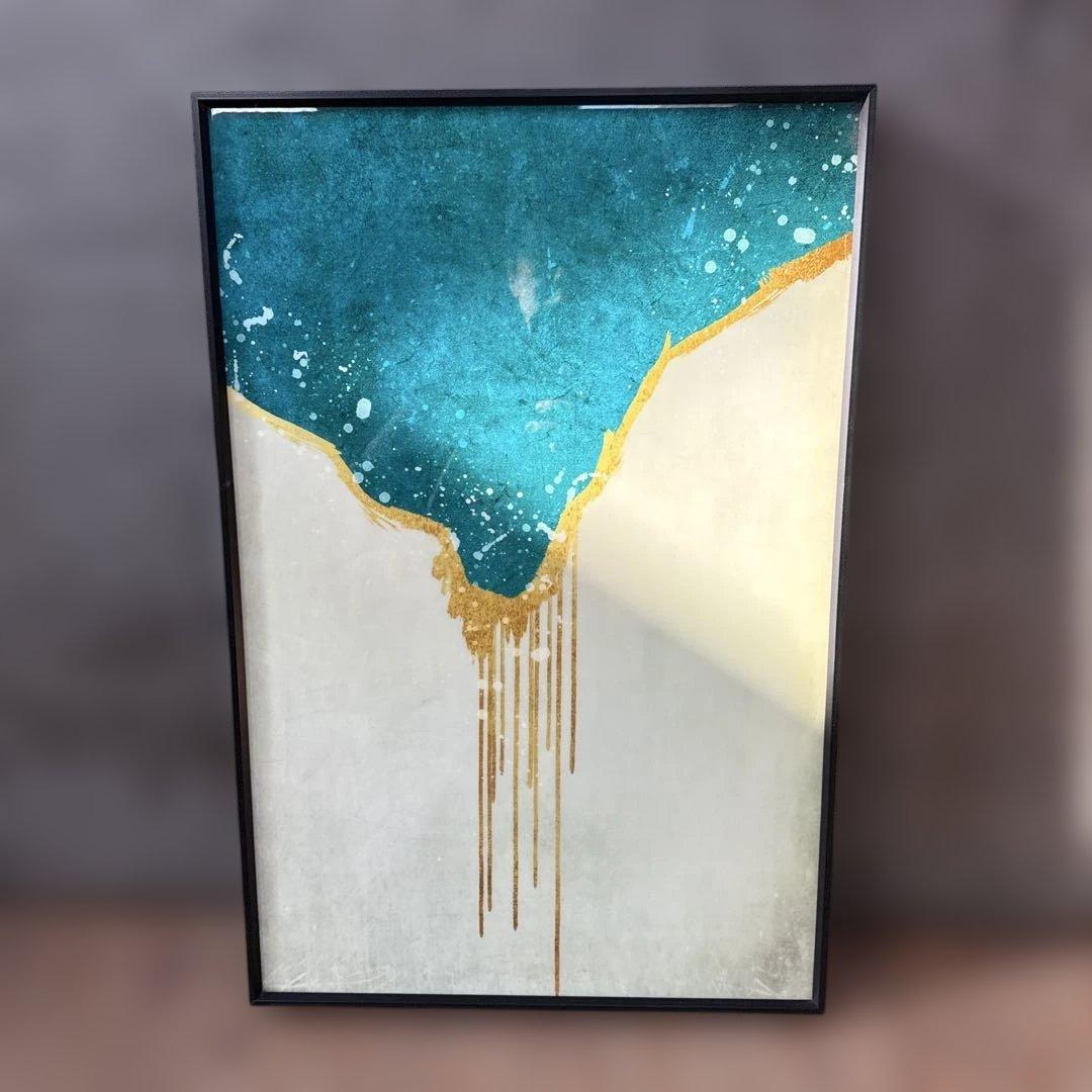 青と金の抽象画 アクリル・ガッシュ3枚セット
