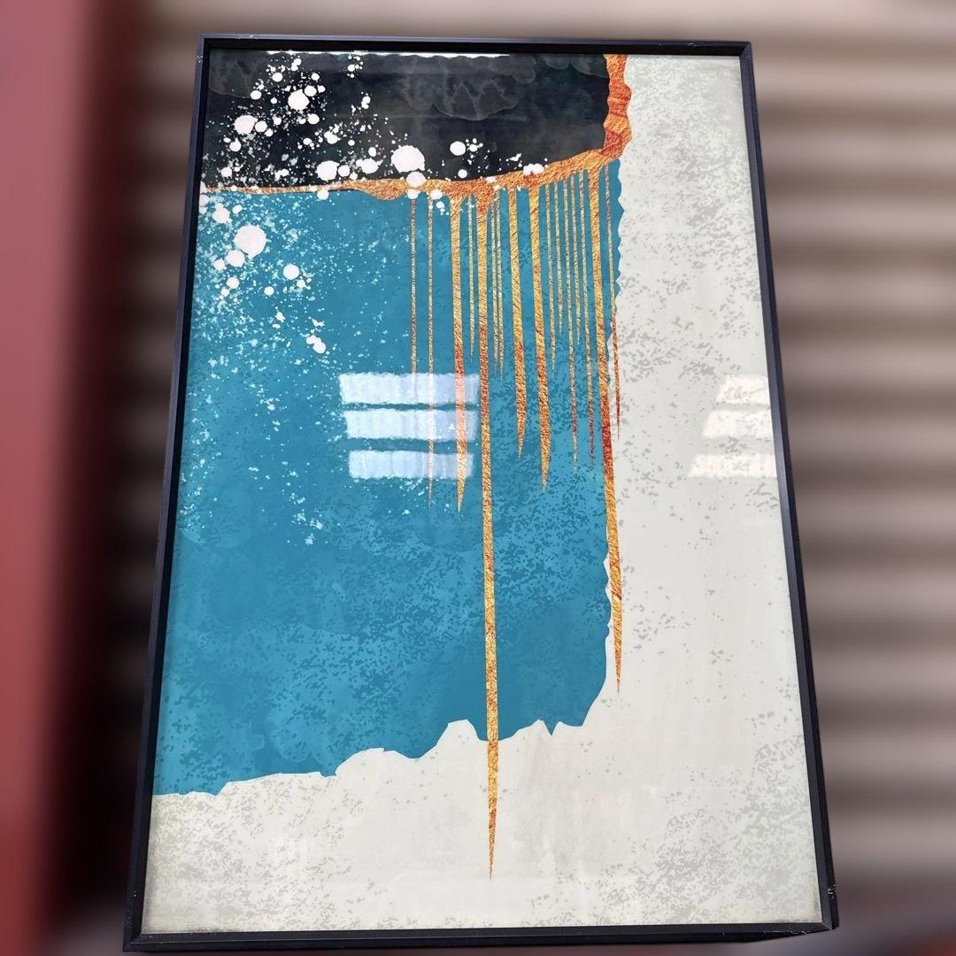青と金の抽象画 アクリル・ガッシュ3枚セット