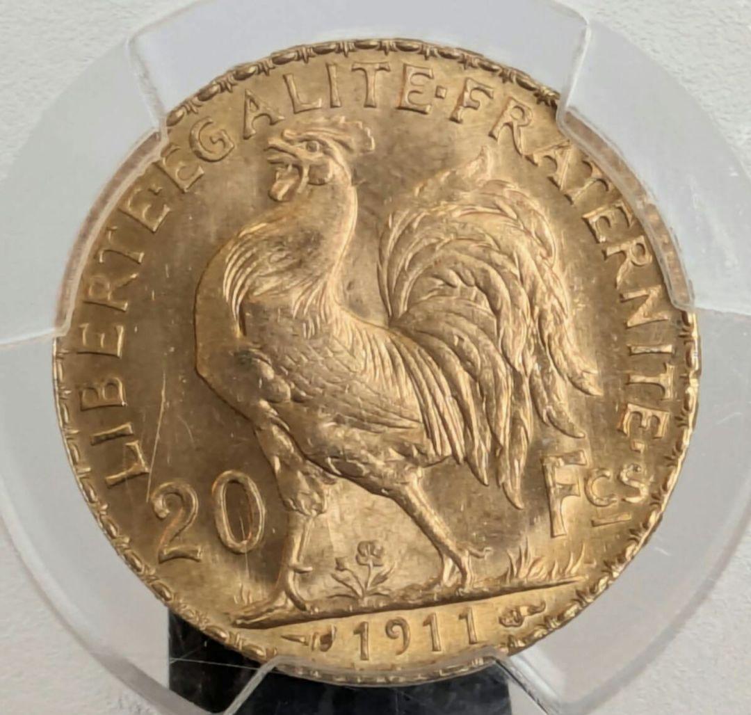 1911年 フランス 20フラン 金貨 PCGS MS66+