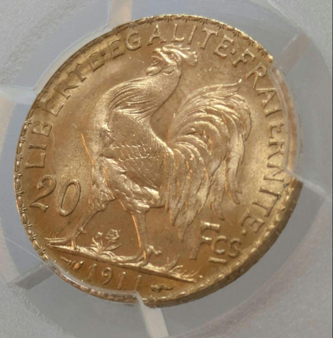1911年 フランス 20フラン 金貨 PCGS MS66+