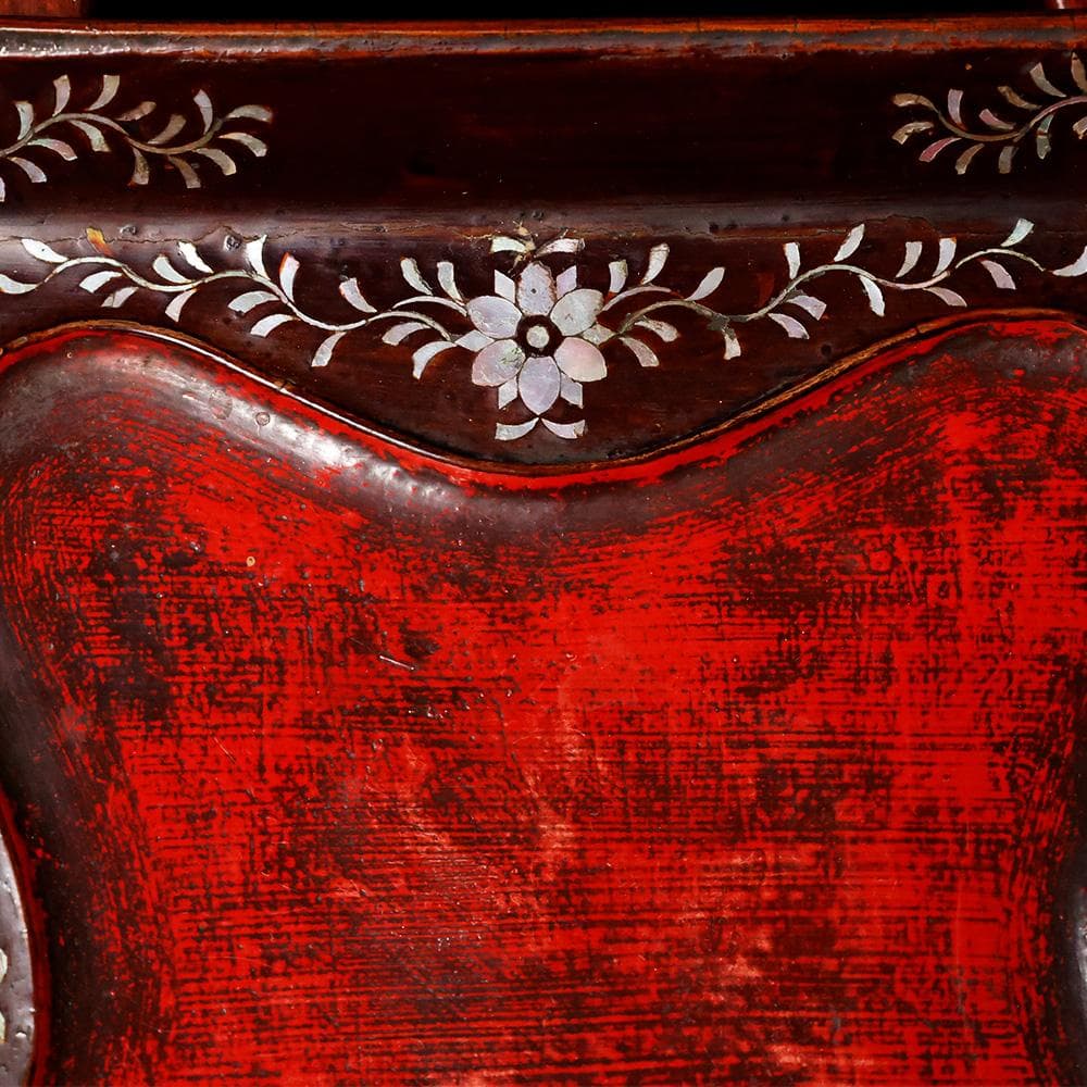 T　唐木　唐物四方盆　唐草螺鈿細工　茶道具　菓子鉢　菓子器　木製　共箱