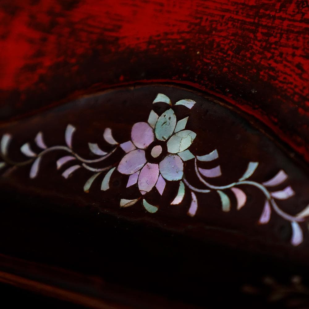 T　唐木　唐物四方盆　唐草螺鈿細工　茶道具　菓子鉢　菓子器　木製　共箱