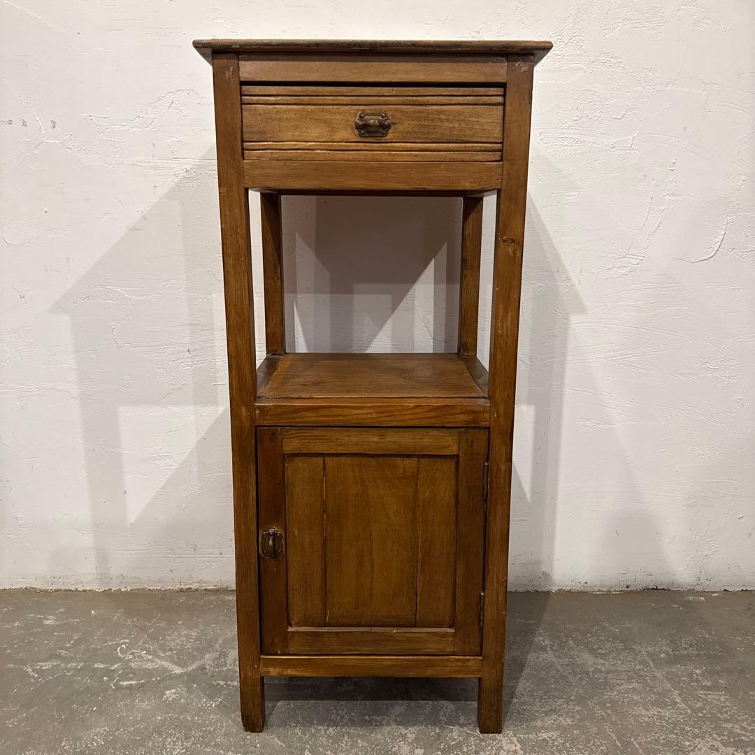 ヴィンテージ　木製サイドテーブル　引き出し／扉収納付き