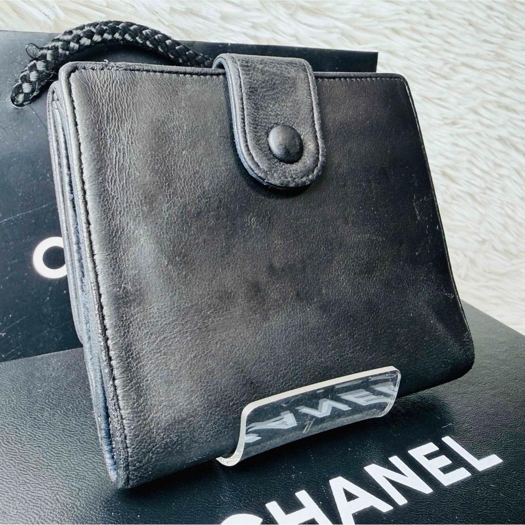 【セール中！】CHANEL シャネル　ココマーク　二つ折り財布　黒　ラムスキン
