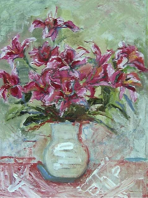 油絵 菅家令子 絵 絵画 インテリア uF6-070902 花 ゆり