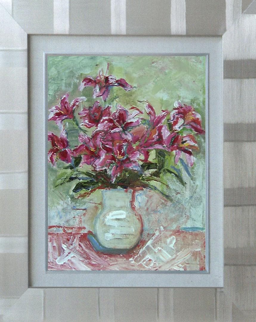 油絵 菅家令子 絵 絵画 インテリア uF6-070902 花 ゆり