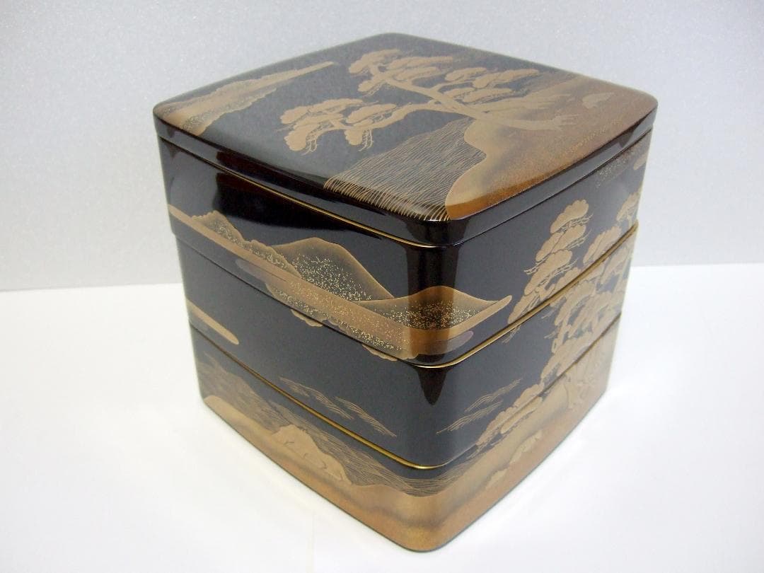 【未使用】輪島塗 池端漆香堂 わじま龍作 本金高蒔絵 三段重 重箱