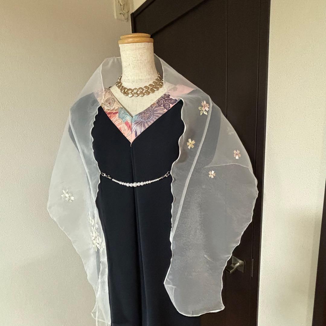彩♪ 袋帯と未使用服地からロングワンピース❣️ストール付