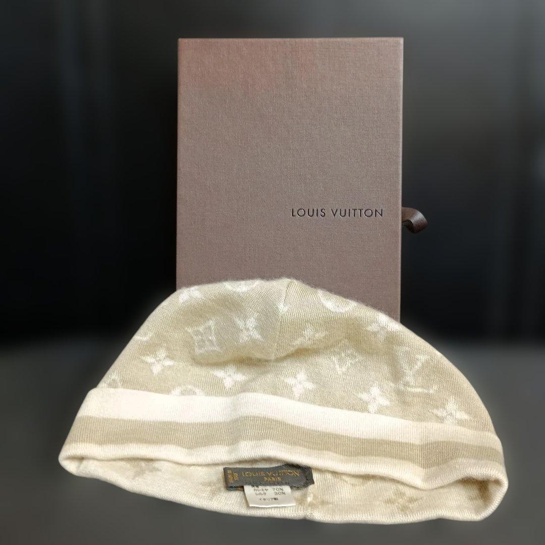 ルイヴィトン ニットキャップ モノグラム ベージュ カシミア シルク 箱付