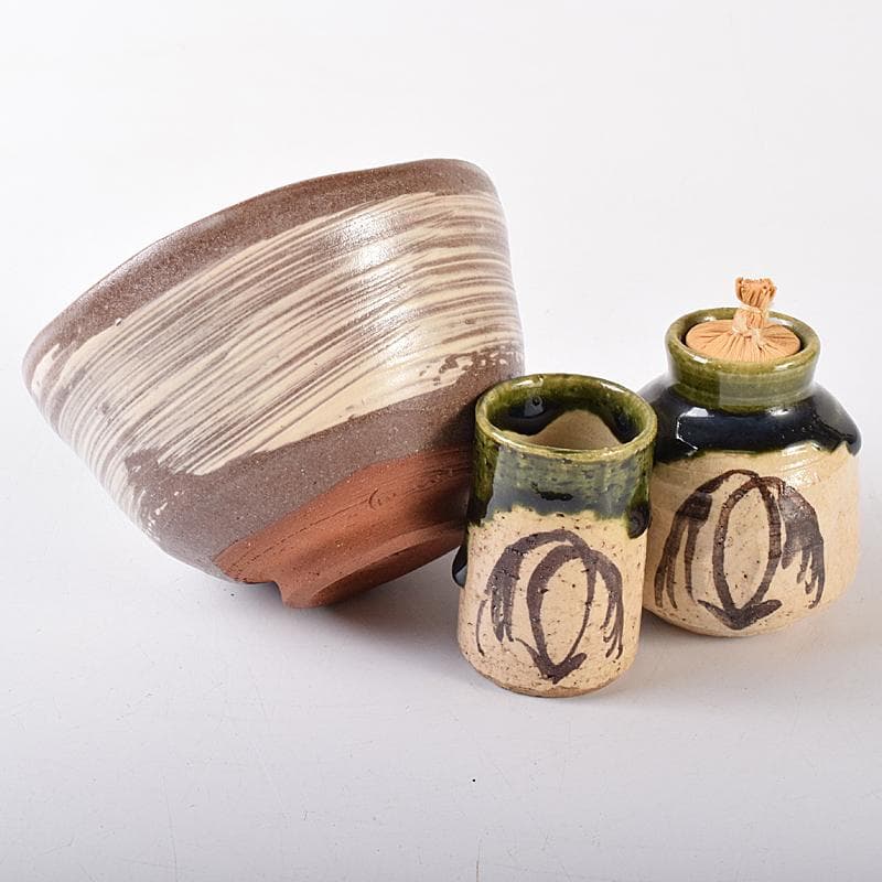 茶道具　利休茶箱　浅見与し三作　茶碗　織部焼　振出など　八点　一式　VR7984