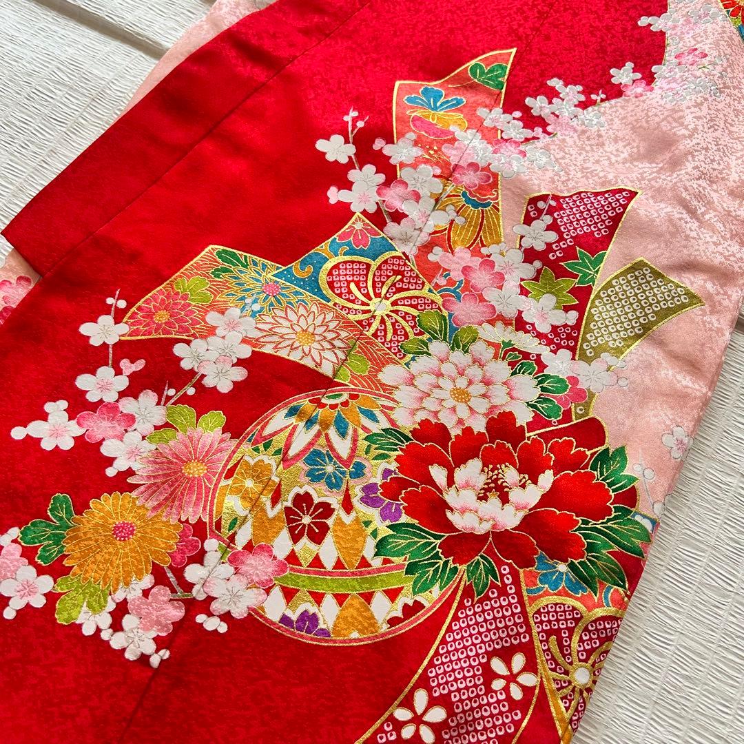 七五三 3歳 フルセット 着物 753 絹 被布 ピンク 三歳 赤 草履