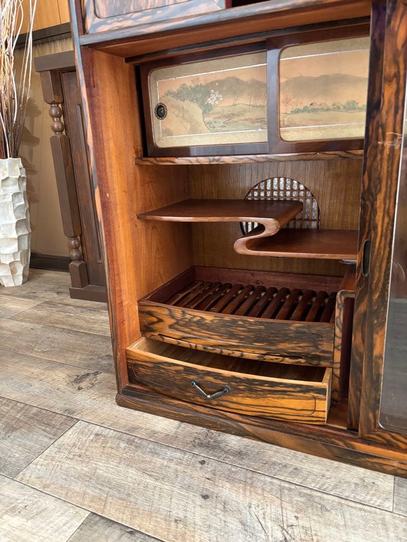 さいたま市引き取り限定！大正ロマン 黒柿茶箪笥 希少木材 アンティーク家具