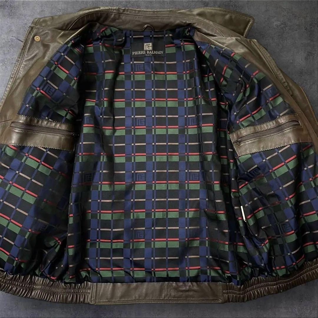 【美品】 ピエールバルマン レザーブルゾン ラムレザー 短丈 ブラウン 90s