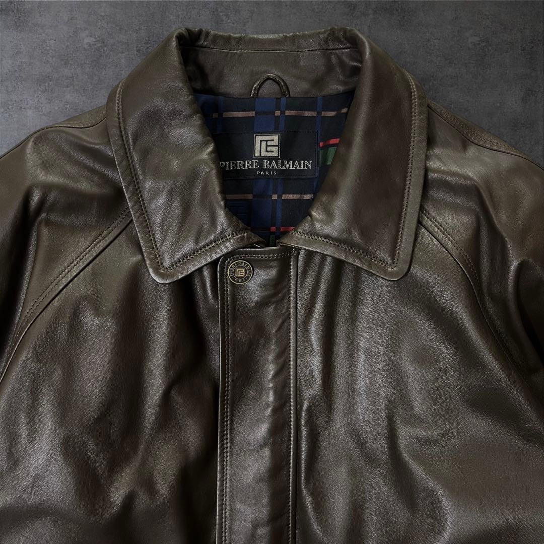 【美品】 ピエールバルマン レザーブルゾン ラムレザー 短丈 ブラウン 90s