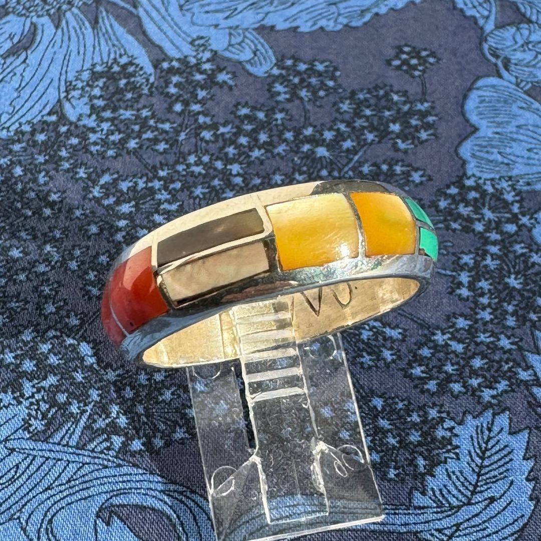や*ま様 マルチカラー　インレイ　リング　サムリング　リング　ズニ　インディアン