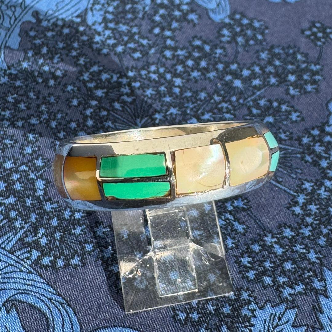 や*ま様 マルチカラー　インレイ　リング　サムリング　リング　ズニ　インディアン