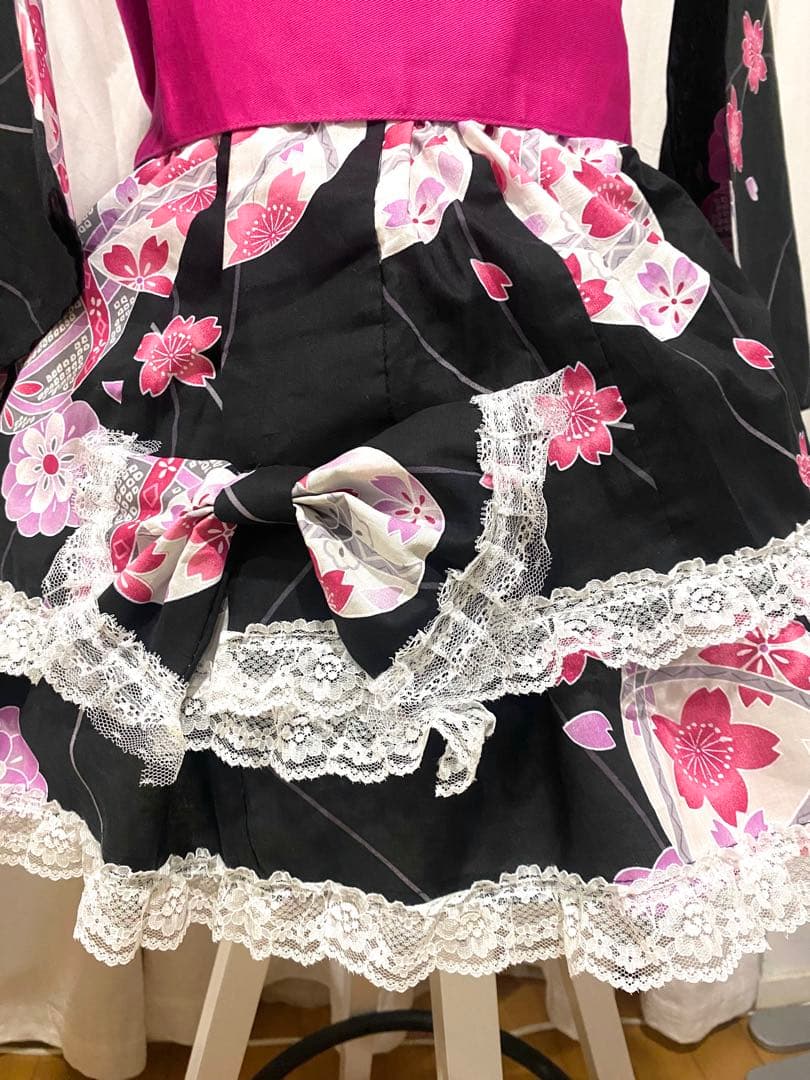 浴衣ドレスピンク黒地雷量産型ロリィタ値下げ可
