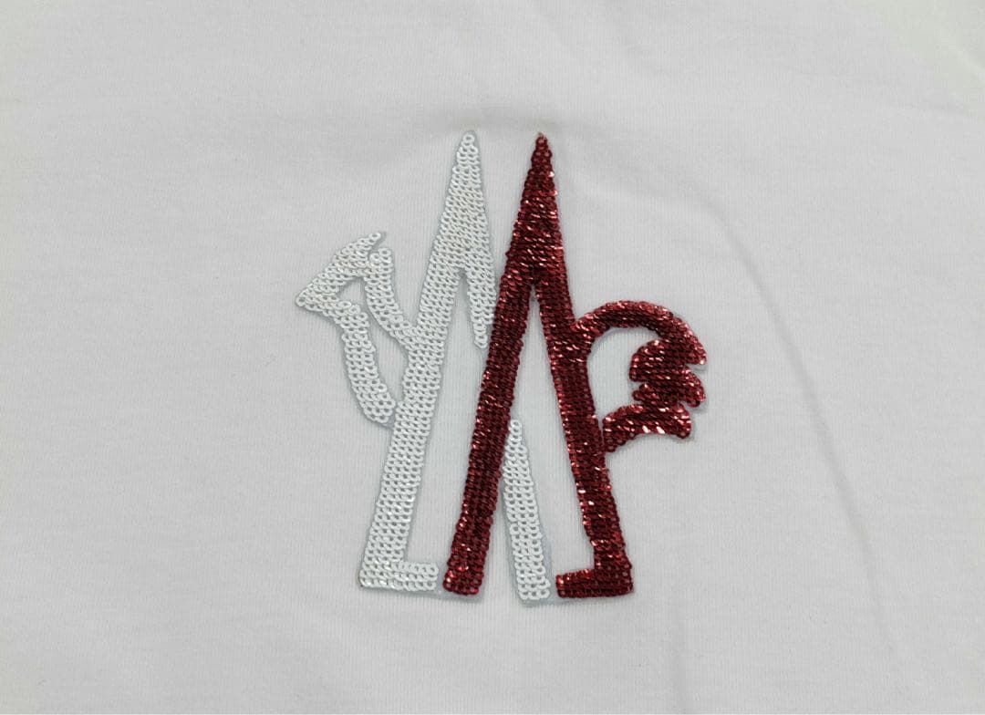 極美品！モンクレール　刺繍ロゴ ホワイト Tシャツ