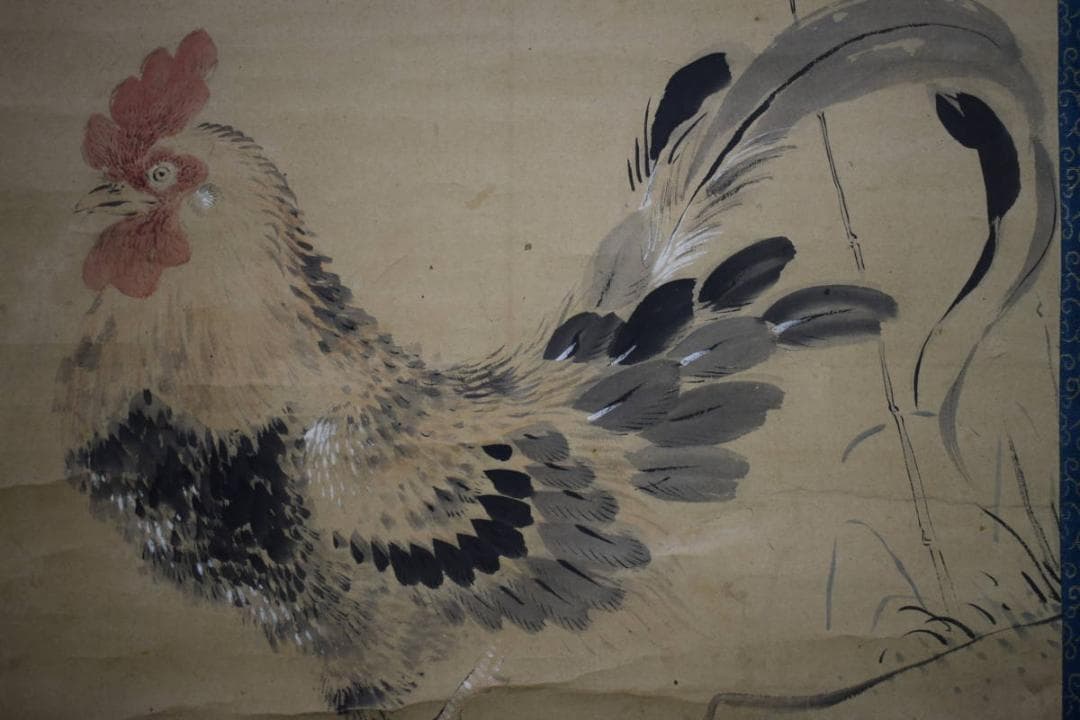 真作/渡辺華山/鶏図/布袋屋掛軸HH-56