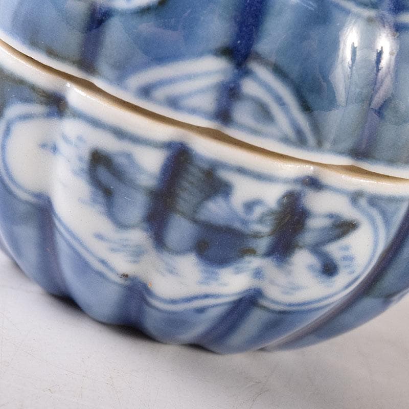 茶道具　平安　三浦竹泉造　染付　山水人物文　蜜柑香合　共箱　V　R8188