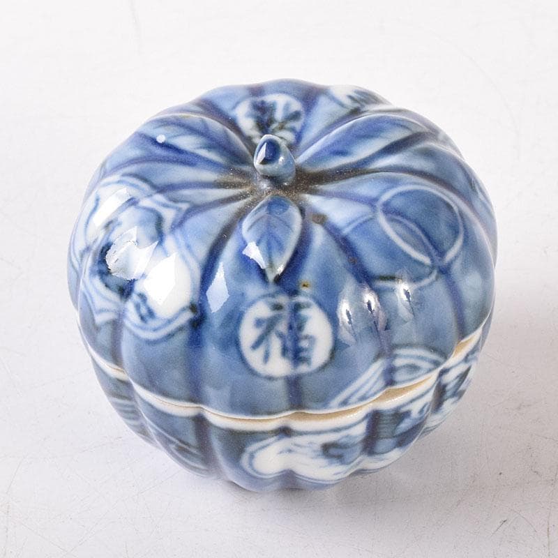 茶道具　平安　三浦竹泉造　染付　山水人物文　蜜柑香合　共箱　V　R8188