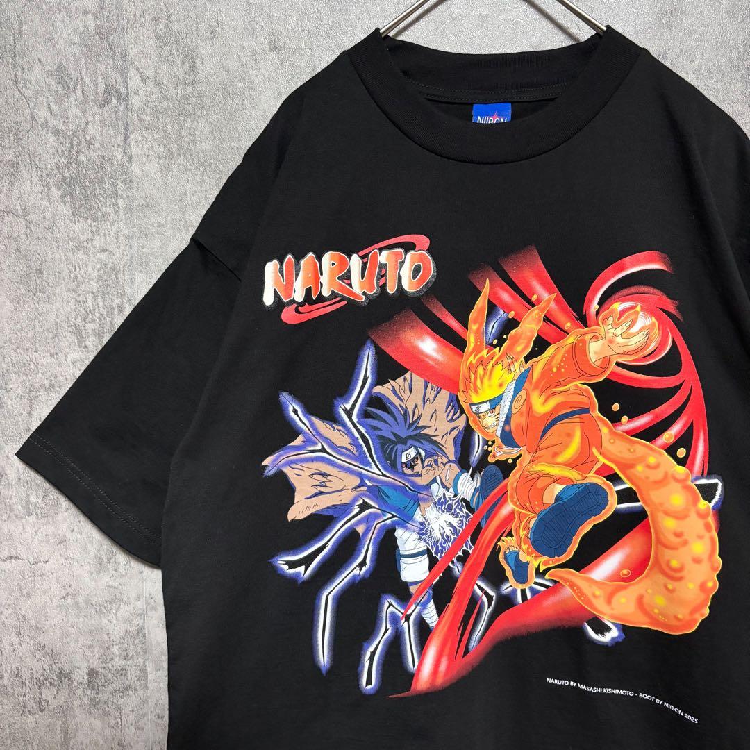 NARUTO ナルト×サスケ アニメ Tシャツ 両面プリント ブラック XL