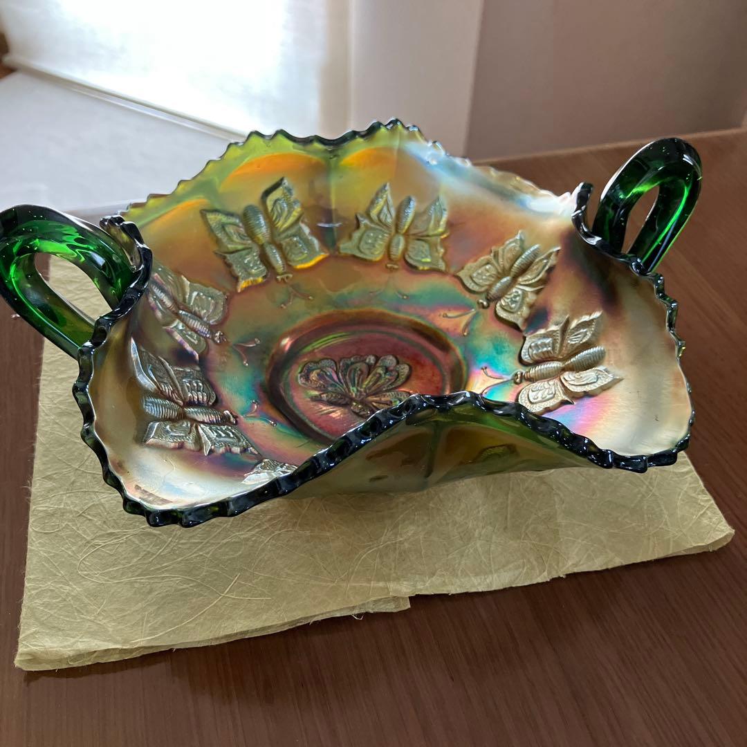 フェントン　カーニバルガラスのボンボンボウル　Butterfly アンティーク