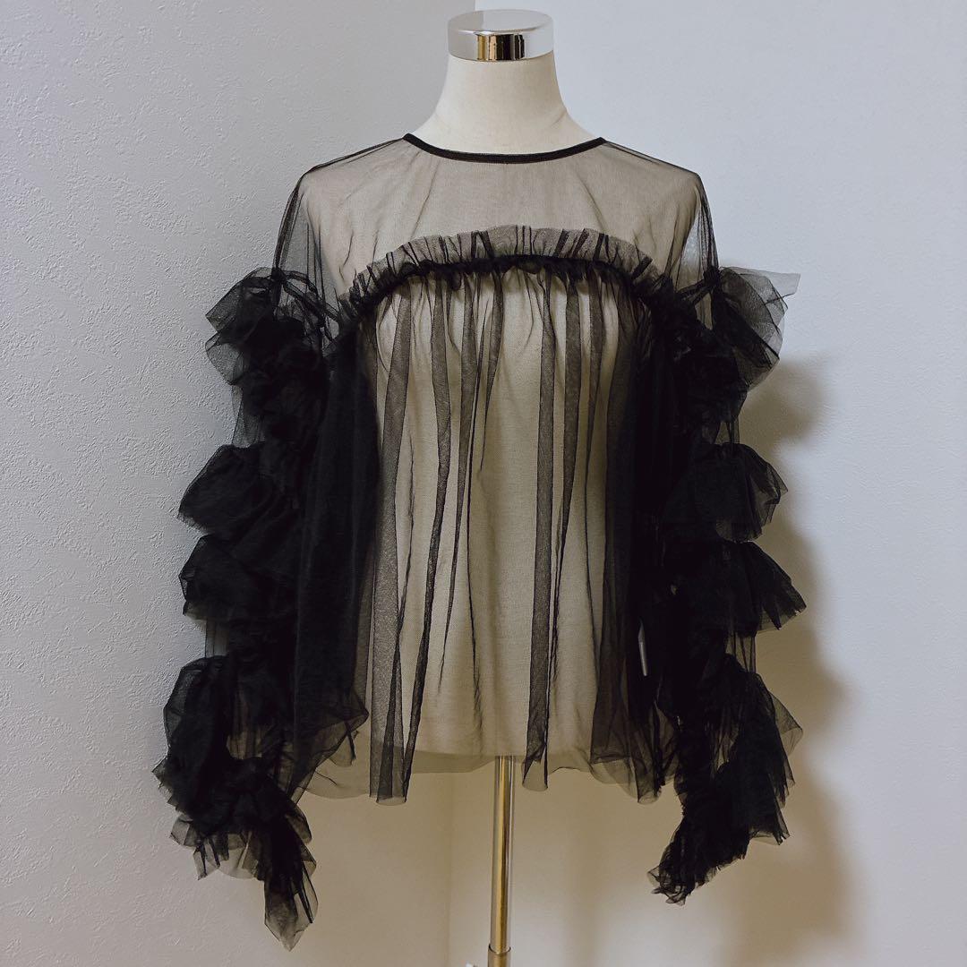 大人気⭐︎ANDRESDアンドレスド　ニアナ　ブラック　チュールフリルブラウス