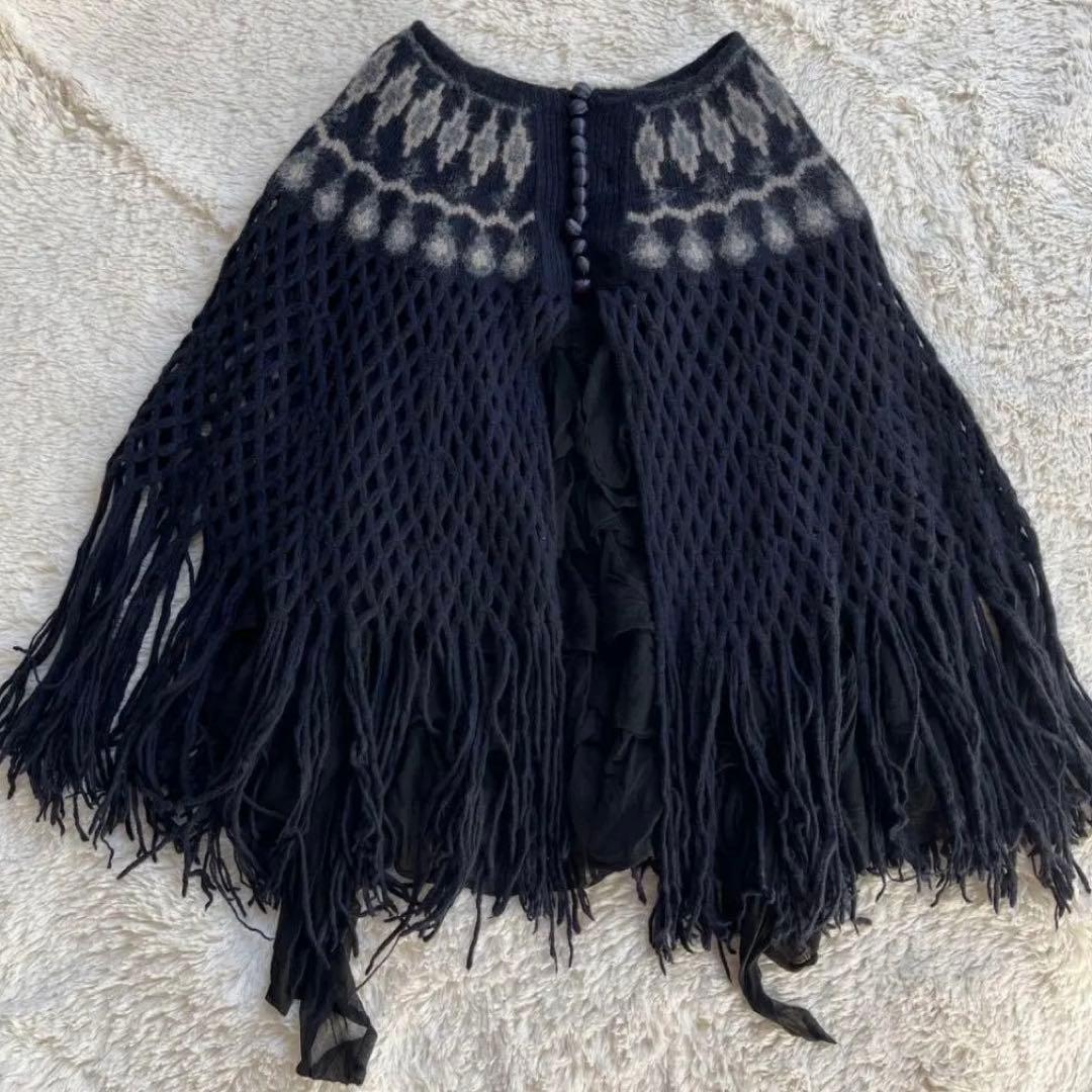 sacai サカイ ニットスカート 異素材 フリンジ