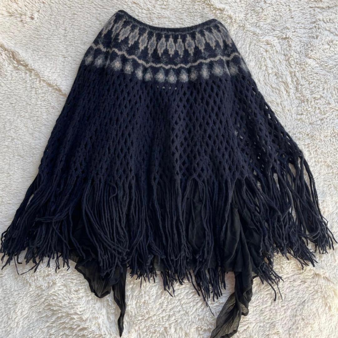 sacai サカイ ニットスカート 異素材 フリンジ