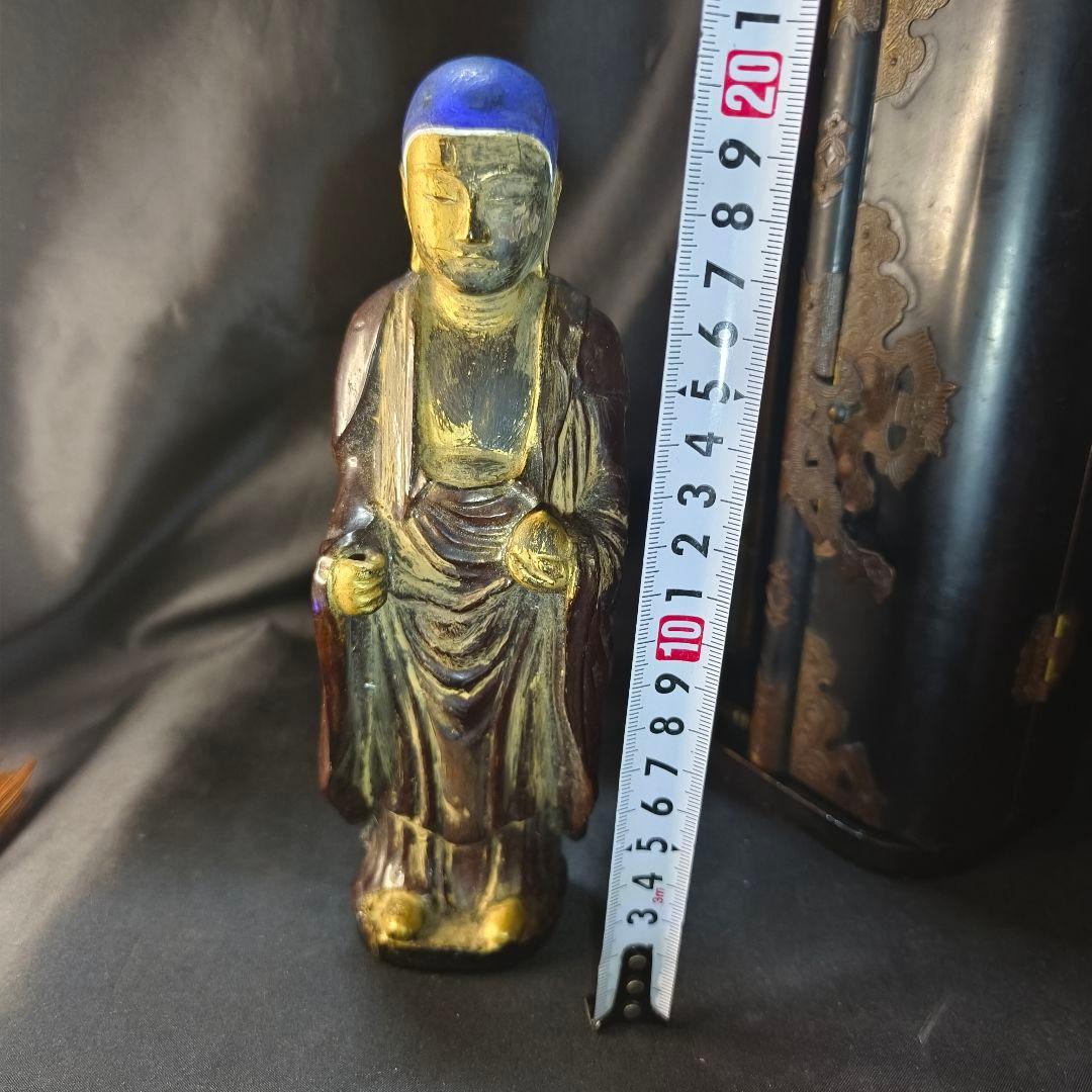 仏教古美術 漆金彩木彫り仏像 厨子付 骨董 アンティーク 蒐集家放出 旧家蔵出し