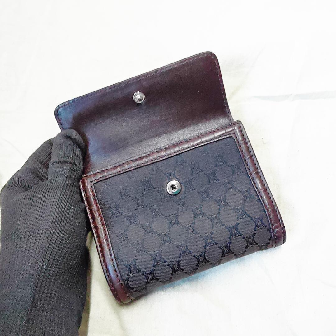 箱付き セリーヌ がま口 財布 CELINE トリオンフ キャンバス ブラウン