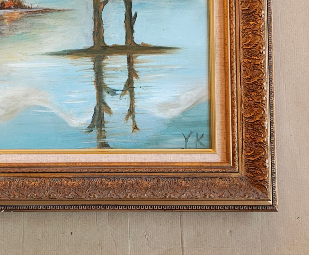 油絵・額縁セット F12号 アンティーク調 ゴールド 豪華 油彩画 風景画