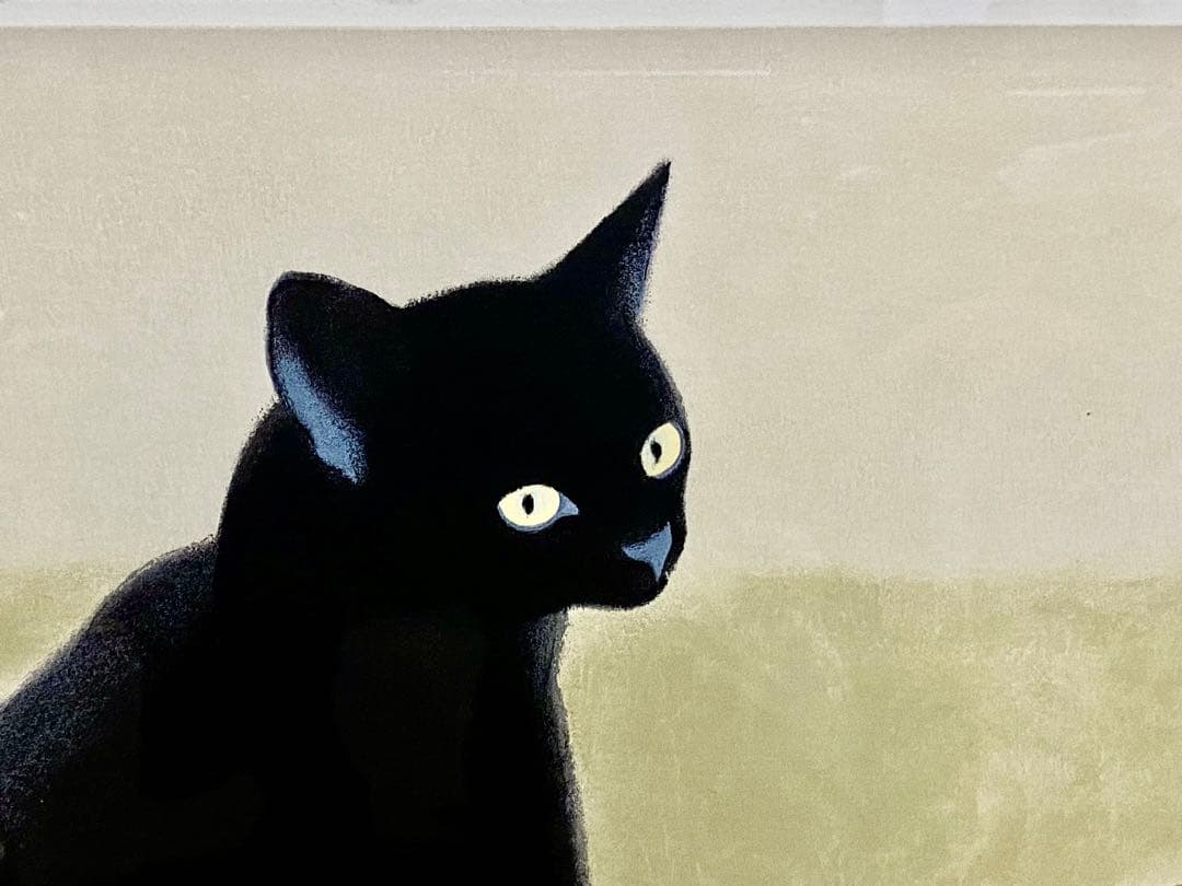 未使用 室井東志 直筆サイン 朱印 50/50 猫 リトグラフ 10号 真作保証