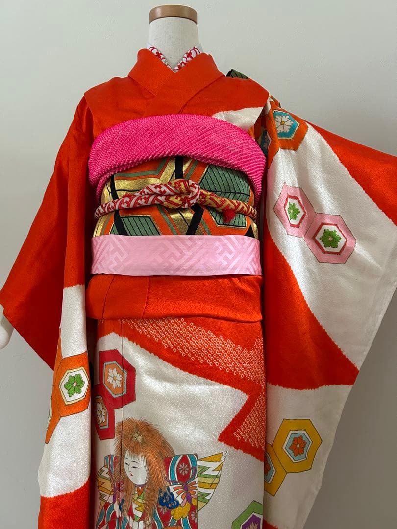 7歳　七五三　正絹着物　手描き古典柄　帯　帯揚げ　帯締め　しごき　セット