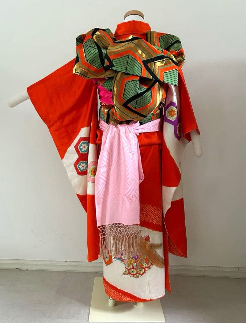 7歳　七五三　正絹着物　手描き古典柄　帯　帯揚げ　帯締め　しごき　セット