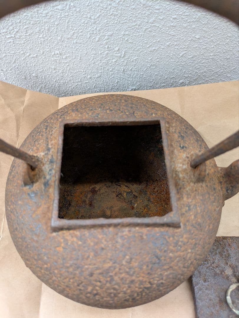 時代物　鉄瓶　四角蓋　円環摘み　検）龍文堂　金龍堂　亀文堂　鉄瓶　茶道具