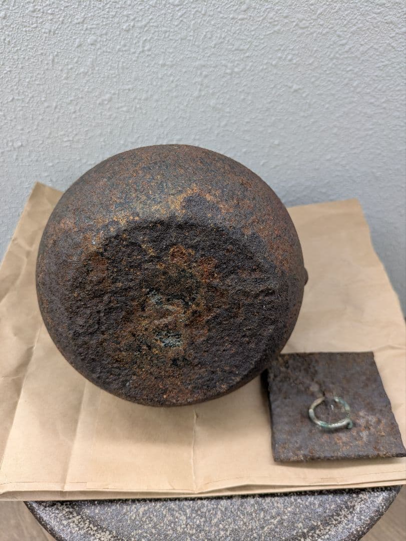 時代物　鉄瓶　四角蓋　円環摘み　検）龍文堂　金龍堂　亀文堂　鉄瓶　茶道具