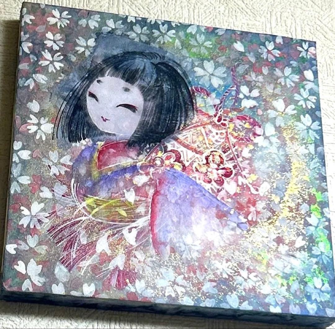 吉祥日本画「金箔入り　座敷わらし　手毬梵天」幸福の座敷童子