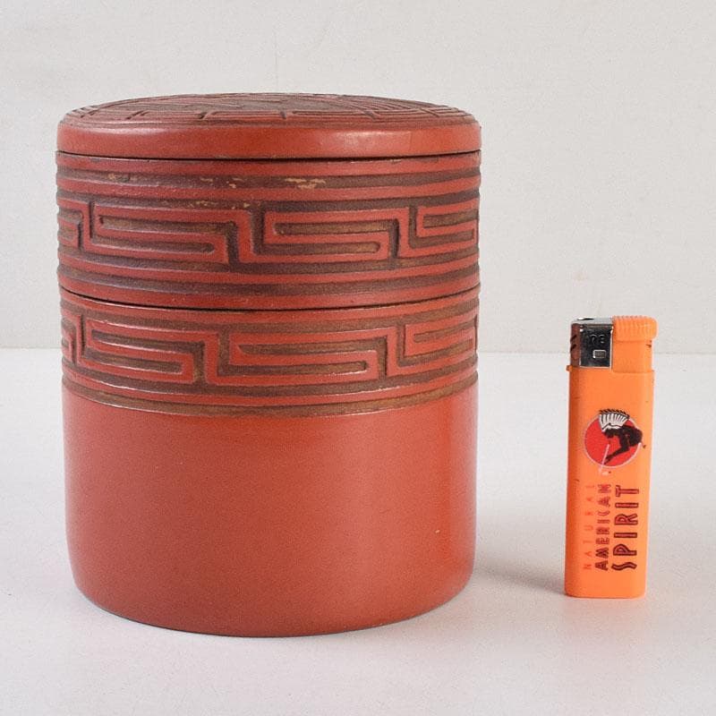 古清水薩摩焼　陶堆朱　山水文　重箱　二段重箱　拝領時代箱　C　R9138