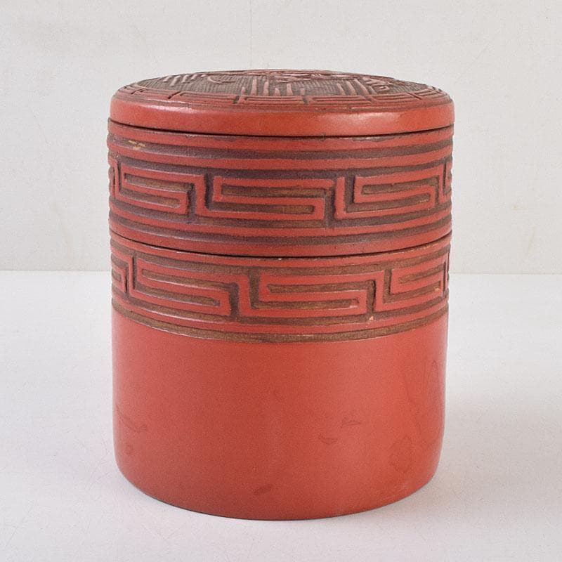 古清水薩摩焼　陶堆朱　山水文　重箱　二段重箱　拝領時代箱　C　R9138