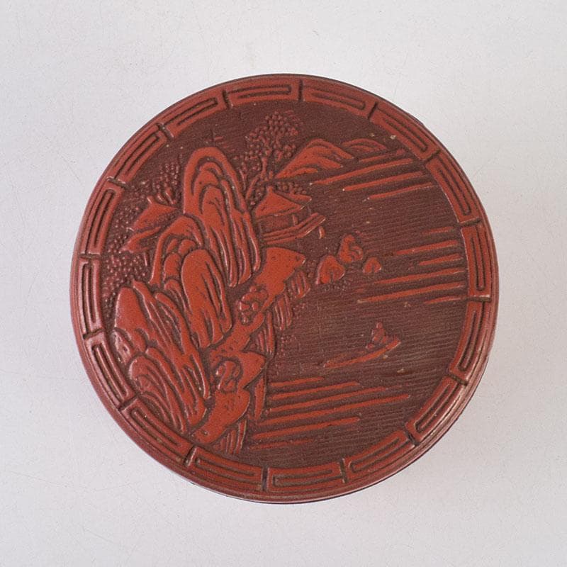 古清水薩摩焼　陶堆朱　山水文　重箱　二段重箱　拝領時代箱　C　R9138